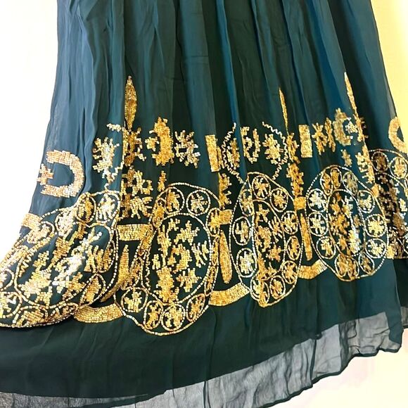 Anthropologie Pallavi Mohan Not So Serious Brenta Beaded Swing Dress Green Sz 4 - Picture 5 of 10